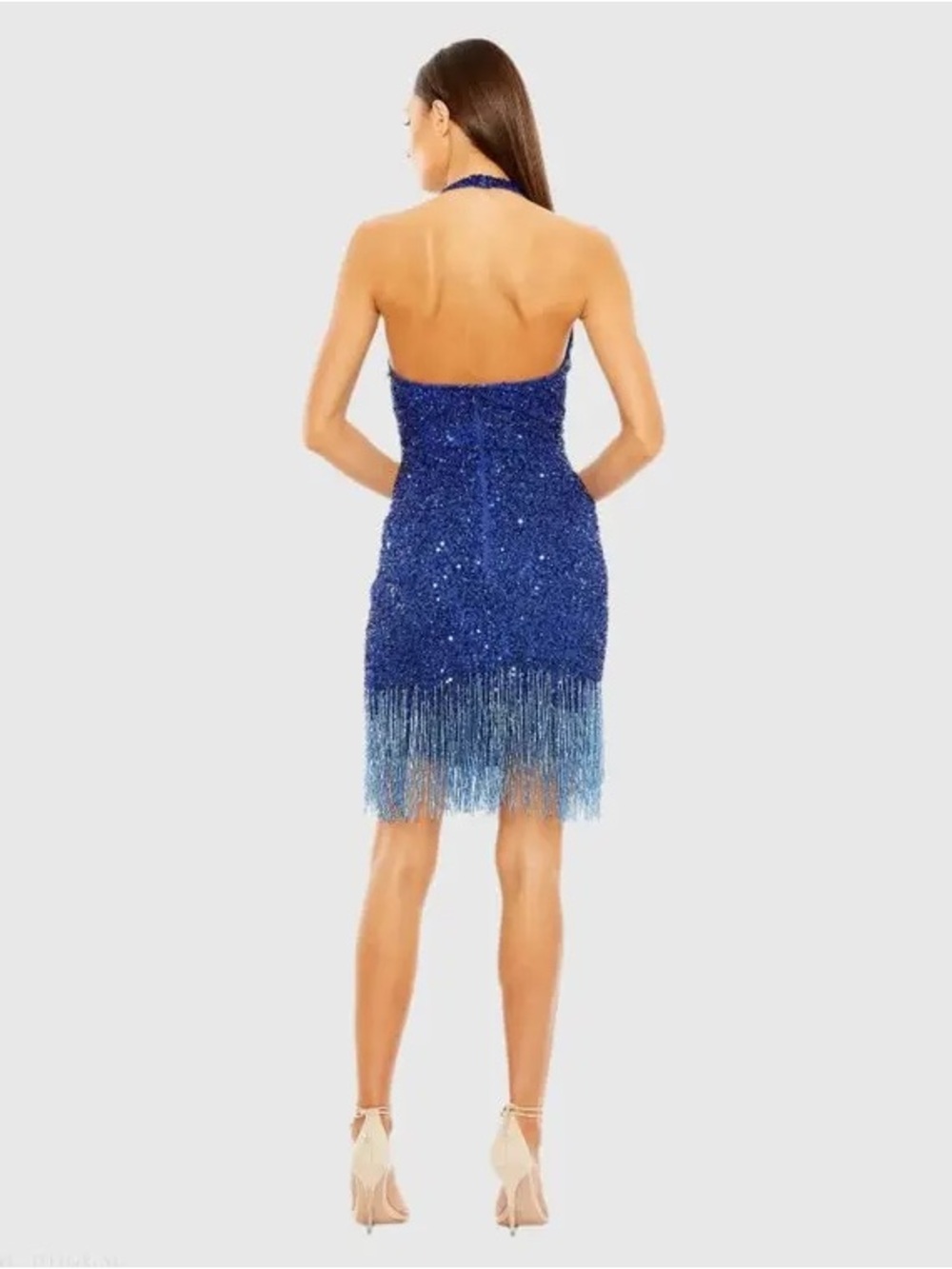 Mac Duggal Royal Blue Sequin Fringe Mini‎ Dress